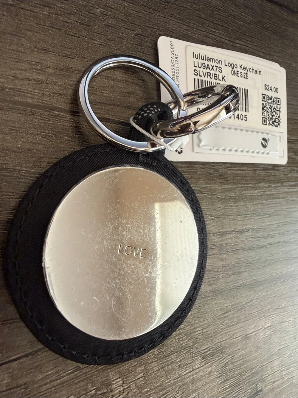 lululemon Silver & Black 'LOVE' Logo Keychain